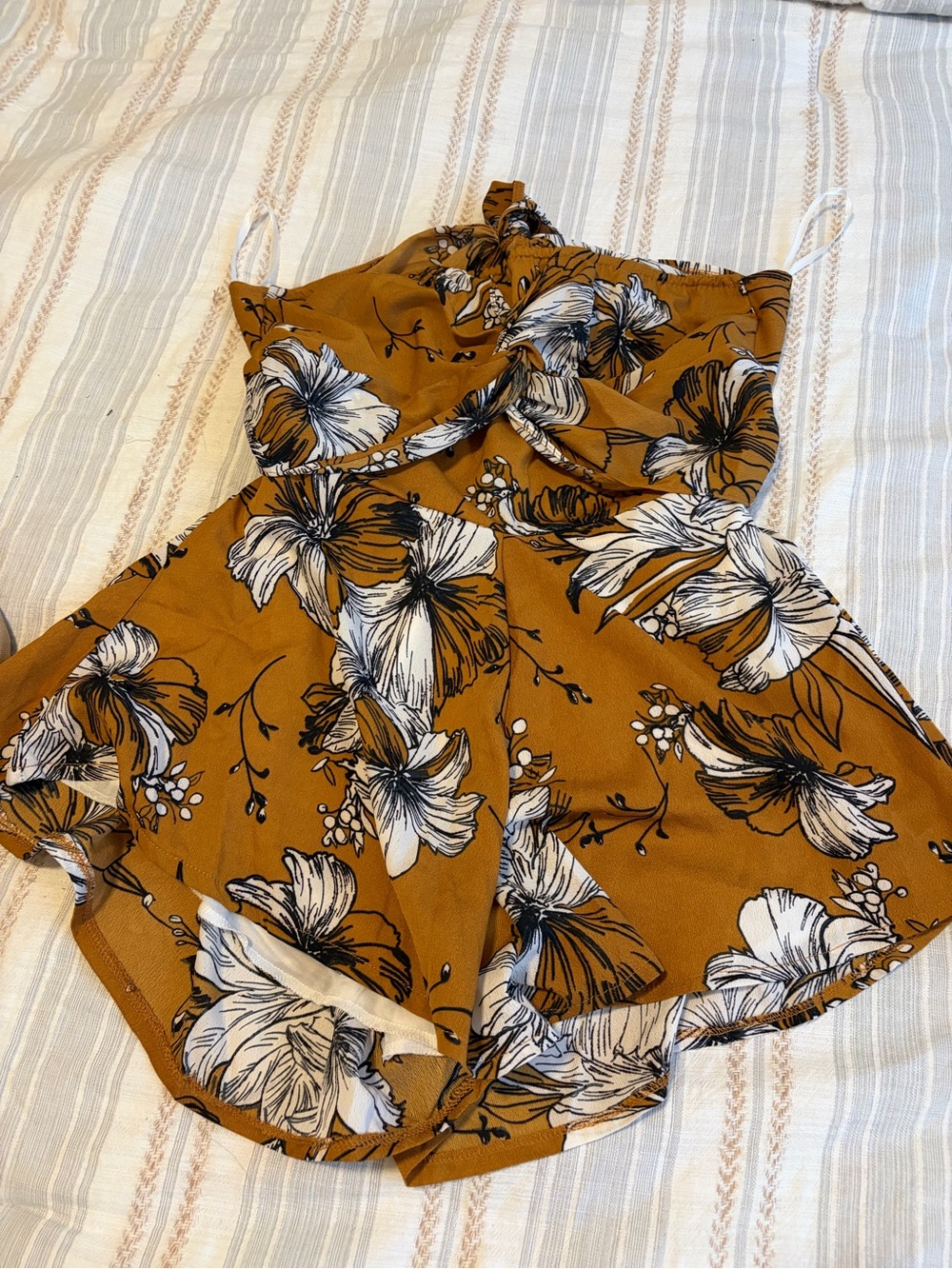 Floral Tie-Front Women's Shorts Romper in Mustard